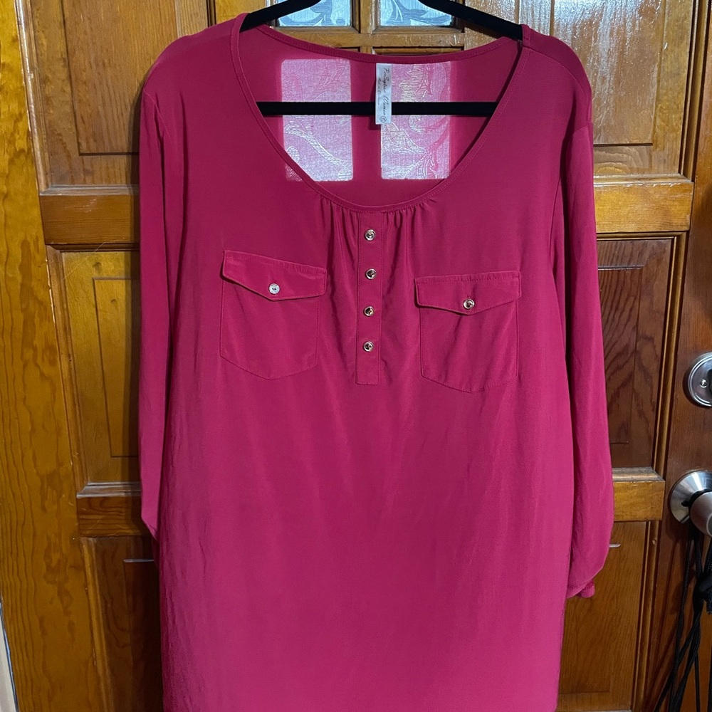Perseption Pink Blouse with Button Accents